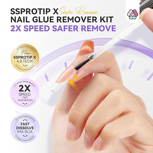 SAVILAND Fast Nail Glue Remover Kit: Press On Nail Remover 4 Pcs Cuticle Tools Easy Removal of Nails Glue and Acrylic Nails Tips 30 ml Debonder Serum and Cuticle Oil Pen Nail Prep Kit