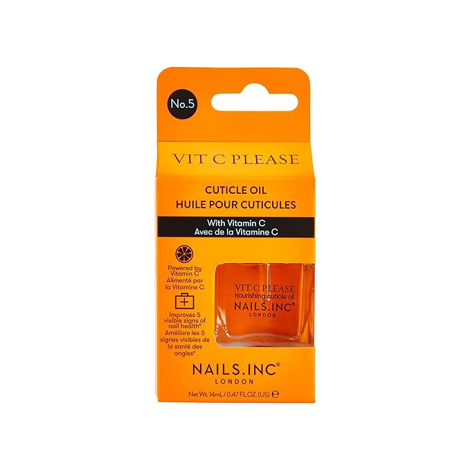 Nails Inc Vit C Please Nourishing Cuticle Oil With Vitamin C, Hydrating & Brightening, Cuticle Treatment, Orange Extract, Moisurizing Formula, Strengthening, Healthier Nails, 0.47 Fl Oz