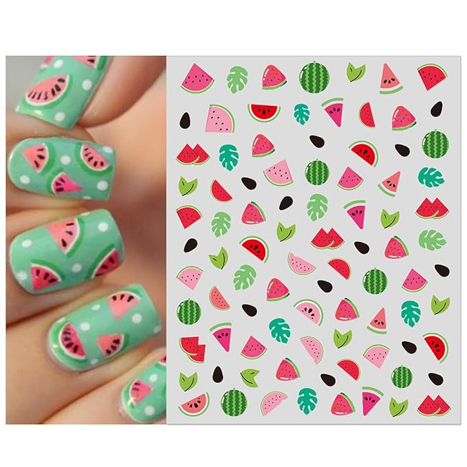 Nail Stickers for Kids - Cute 3D Self-Adhesive Designs, Flowers Leaves Animals Fruits DIY Nail Art Decals for Little Girls, Toddler (8 Sheets)