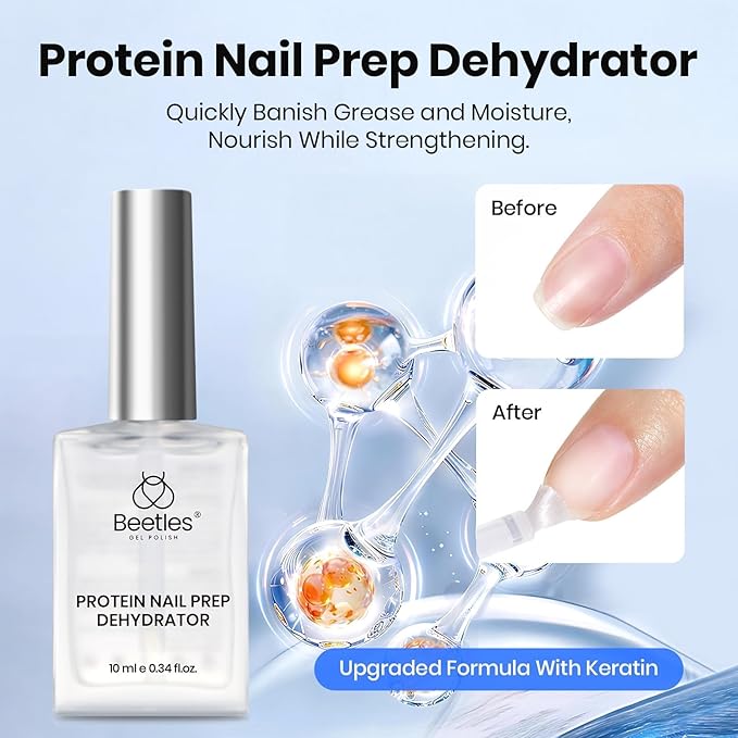 Beetles 3Pcs Gel Nail Glue Nail Dehydrator and Primer, Hema-Free & Acid Free Nail Bond Protein Prep Kit for Nail Tips & Nail Extensions, TPO Free, Long-Lasting Adhesion