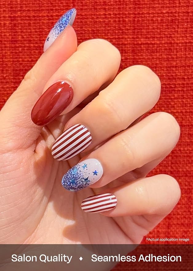 ohora Semi Cured Gel Nail Strips (N Spangled Burst) - Salon-Quality, Long Lasting, Easy to Apply & Remove - Includes 2 Prep Pads, Nail File & Wooden Stick