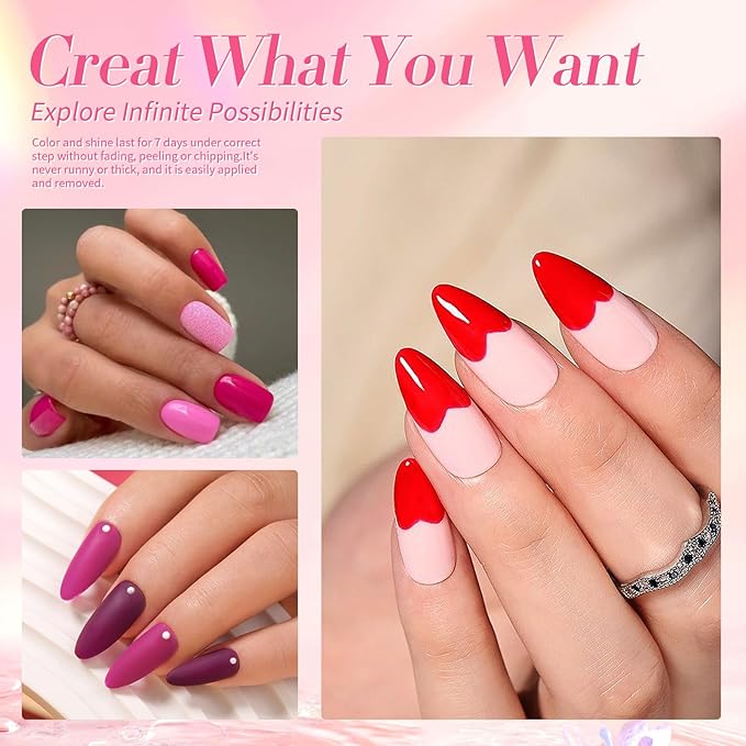 Born Pretty 15 Colors Nail Polish Set, Quick Dry Nail Polish Kit Pink Red Silver Gold Glitter Color Changing Orange Nail Lacquer Glossy Nail Polish Manicure Set for Valentines Day Gift