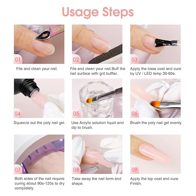 ROSALIND Soft Pink Poly Nail Gel, 2 oz Poly Extension Gel for Nail Art, Nail Thickening Extension Easy to DIY, Pink Nails Enhancement Need UV Lamp(Update Version