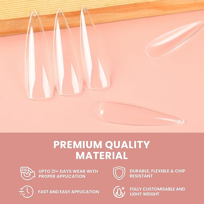 Allkem Soft Gel Nail Tips - 360 pcs XXL Stiletto Nail Extensions Kit - 12 Sizes Extra Extra Long Full Cover Nails - Clear (360 Pieces)