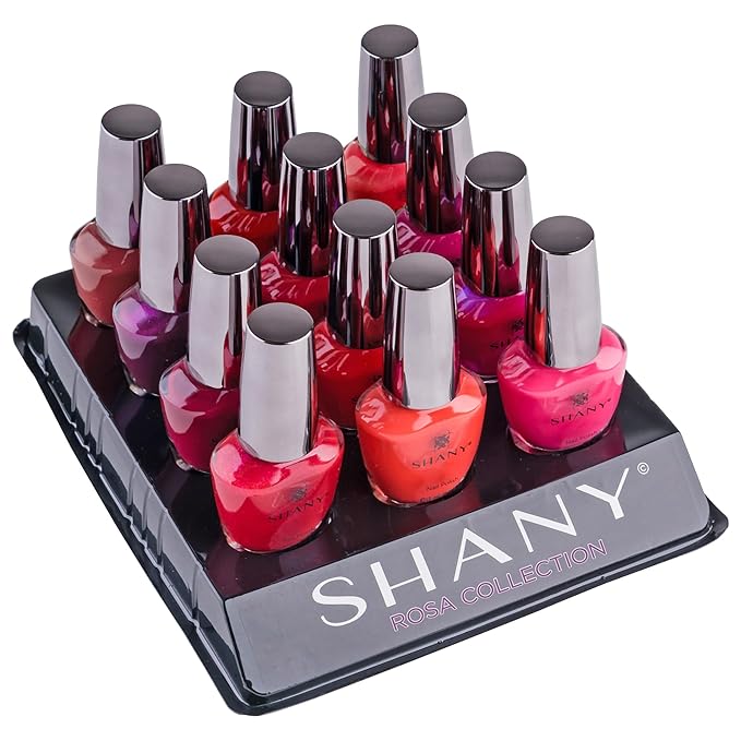 SHANY DIY Nail Polish Set - Quick Dry Nail Lacquer Kit, Vibrant & Colorful DIY Collection, Semi Glossy, Shimmery & Matte Finishes - Full Size - 12 Colors - Rosa