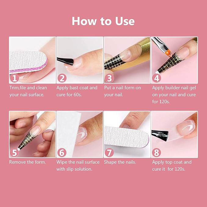 X&D Gel Nail Polish Kit UV Polygel 2 Bottles Quick Dry 100g Natural Clear Color Nail Extension with Nail Forms, Nail File (Transparent & Nude Pink)