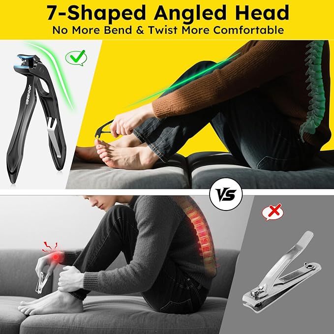Nail Clippers for Seniors, Heavy Duty Ingrown Toenail Clippers with Long Handle，Angled Head Large Toe Nail Clippers and Slanted Nail Cutter for Thick Nail for Men Women Pregnant Elderly 6Pcs