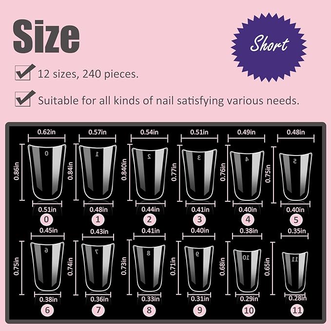 Duck Nail Tips 240pcs Extra Thick Short Duck Feet Nails Moon Cut, 12 Sizes Full Cover Clear Y2K Press on Acrylic False Nails, French Soft Gel Fake Nail Extension for Nail Salon and Home DIY