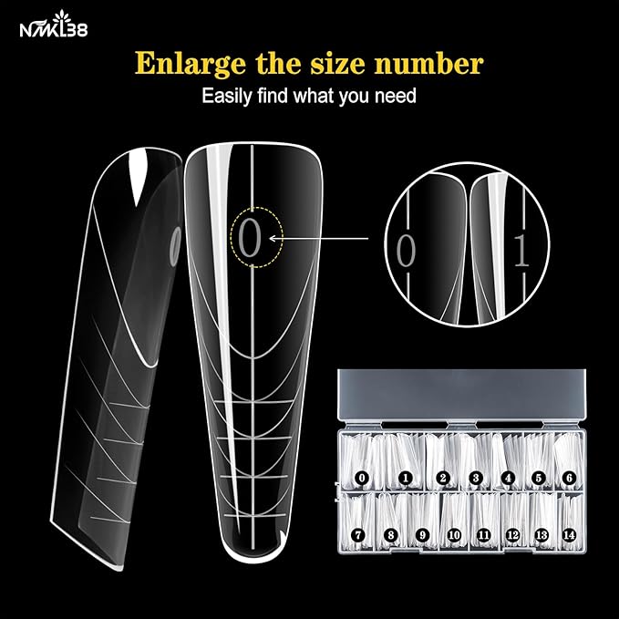 NMKL38 Diy 150PCS Clear Dual Nail Forms Full Cover Nail Mold Tips Arched Almond Acrylic Nail Extension Tools for Poly Gel Nail Art Salon