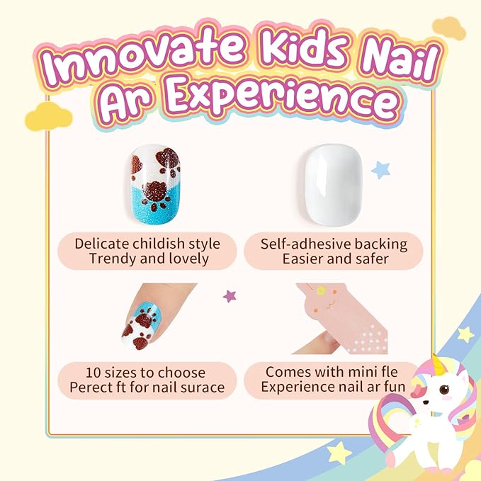 Modelones Press on Nails for Kids 144Pcs 6 Pack Children Acrylic Fake Nails Pre-glue Full Cover Glitter Gradient Color Heart Cat Short False Nail Art Kits Sets Christmas Gifts for Kids Girls