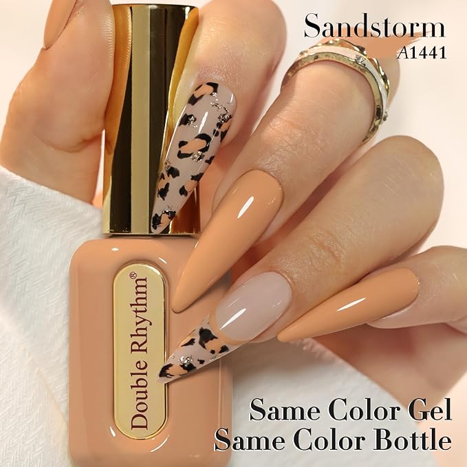 Double Rhythm 0.50 OZ Gel Polish Hema Free Same Color Same Bottle Golden Round Translucent Neutral Natural Milky 15 ML Jelly UV Polish Art DIY at Home (Sand Nude-C1441)