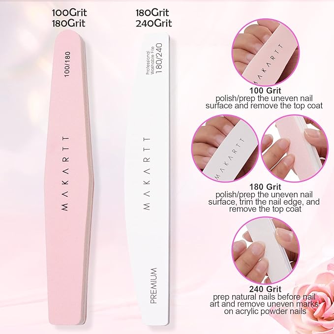 Makartt 30,000 RPM Rechargeable Nail Drill Kit – Portable Electric File with Buffer, Pink Manicure Set with Cuticle Trimmer for Professional Nail Prep