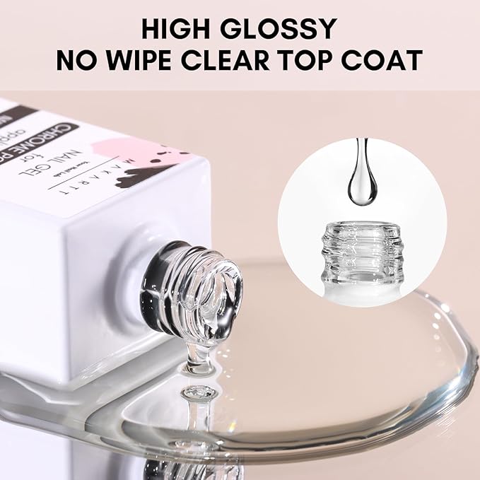 Makartt Gel Top Coat for Chrome Nail Powder - 15ml Clear No Wipe High Gloss Top Coat Gel Nail Polish Mirror Shine Long Lasting Easy Application, Soak off UV Lamp, DIY Home Salon Art Spring Design