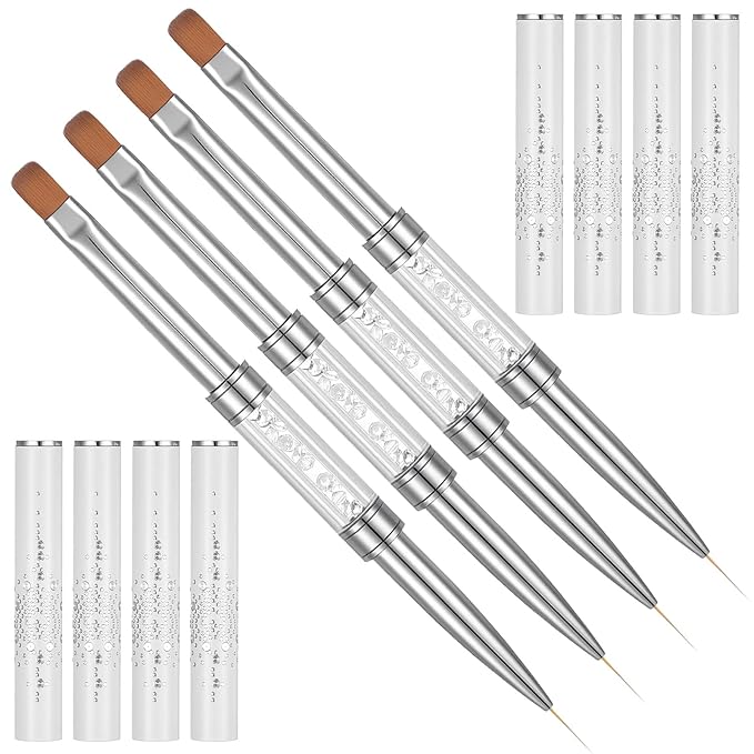 4Pcs Double Ended Nail Builder Gel Brushes, French Tip Brush Hard Gel Brushes, Liner Brush Nails Hard Gels Nail Builder Gels Pen for Salon-Grade Professional Nails Art Design(White)