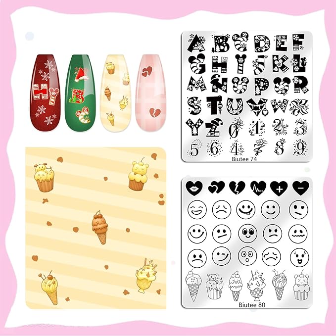 Biutee Nail Stamping Plates Set 16PCS Nail Stamper Kit with Nail Stamper, Scraper & Storage Bag Nail Art Stamping Plates Butterfly Star Flower Leaf Bowknot Design Nail Stamping Kit