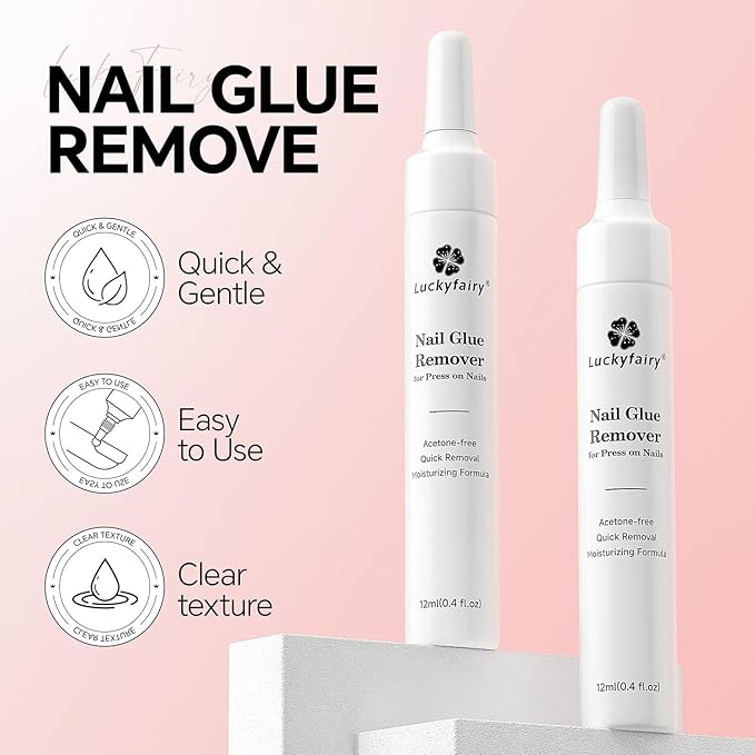 Nail Glue Remover for Press on Nails: Quick Removal Acrylic Nails Semi Solid Nail Glue Acetone-Free, Not for Gel Polish Base Coat Easy Removal Fake Nails, 2Pcs*12ml