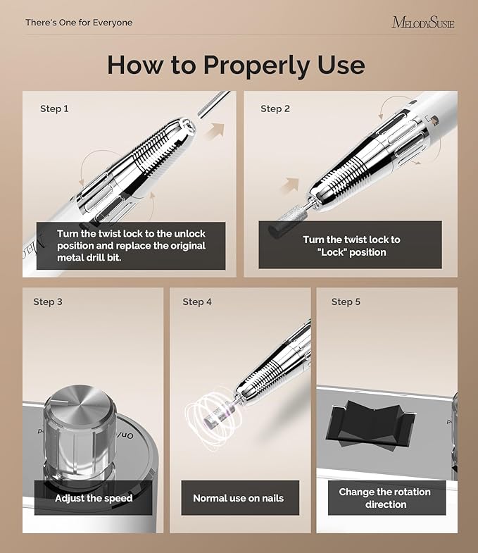 MelodySusie Professional Clip-On High-Efficiency Nail Drill, MM400C 35000RPM Rechargeable Electric File with Lightweight Handpiece for All Manicure Shaping, Polishing, Gel Removal & Salon Use