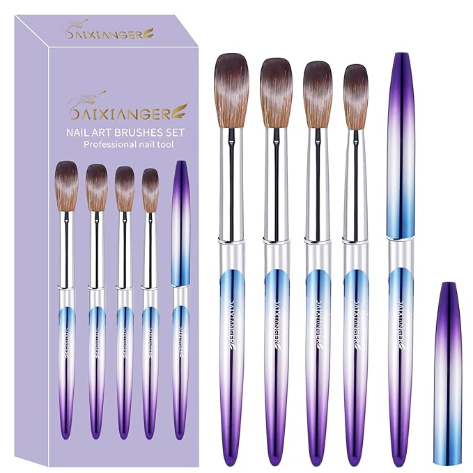 4PCS Professional Acrylic Nail Brush Set - Size 8/10/14/16 Brushes for Acrylic Powder Application, 3D Carving & Nail Art Extension, Ombre Handle Nail Tools for DIY Home Salon Manicure