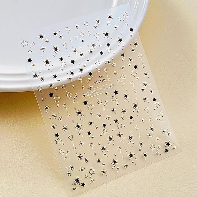 Star Nail Stickers for Nail Art 3D Glitter Cute Colorful Star Luxury Rhinestones Nail Design Stickers Starlight Nail Decals Nails Supply Manicure Sliders for Nails Decoration 4 Sheets