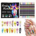 24 Colors Nail Art Pens Set Nail Art Markers Point Graffiti Dotting Pen 12 Pcs Double-Ended Nails Polish Pens for Nails Art Quick-Drying Acrylic Nail Doodle Pens for DIY Manicure Tools
