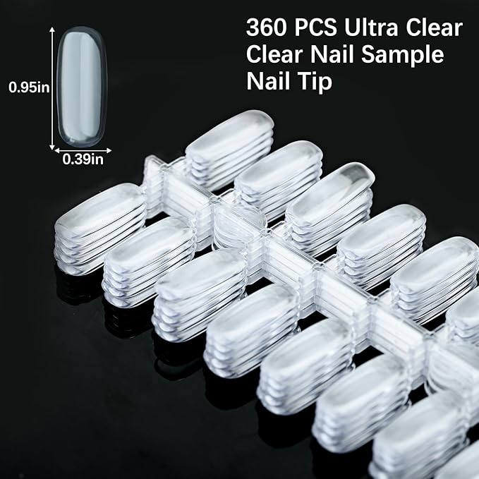 360PCS Flat Square Nail Tips for Nail Color Display Book, Color Display Chart Nail Display Card for Colorful Nail Polish DIY Training Practicing Displaying (Transparent)