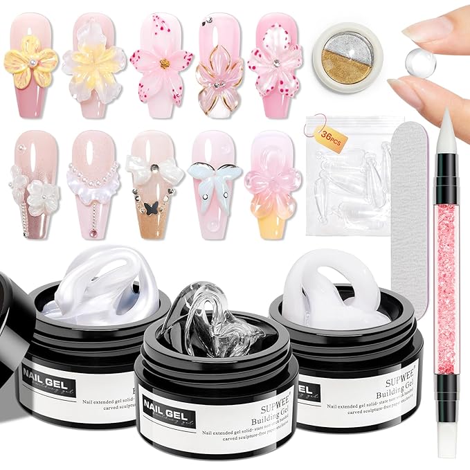 3d Sculpting Gel for Nail Art Non Stick Hand Hard Gel for Nails Clear White and Pearl White Solid Builder Gels for Nails for Extension Carving Sculpting Beauty Charms for Beignner and Salon DIY