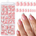 280pc French Tips Press on Nails Medium Square Fake Nail with Glue Tabs, French Tips Glue on Nails Press on Nail Square Acrylic Nails Medium Artificial Fingernails Women Girls Nude Pink False Nails