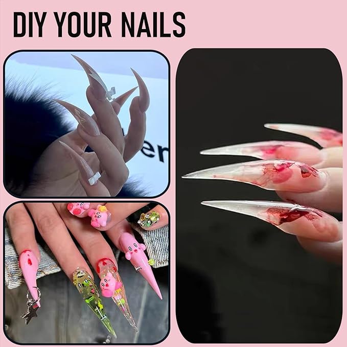 300pcs Curved Stiletto Nail Dual Forms for Poly Gel Extension, 3D Eagle Claw Nail Mold Long Cat Claw XXL Hawk Curve Sculptural Reusable Full Cover Nail Form 15 Sizes Q43