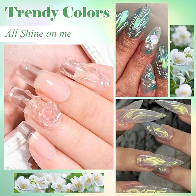 MEET ACROSS 7Pcs Solid Builder Nail Gel Clear Pink Mint Green Hard Gel Nail Extension Hard Gel for Nail Art UV Curing Needed Manicure Kit