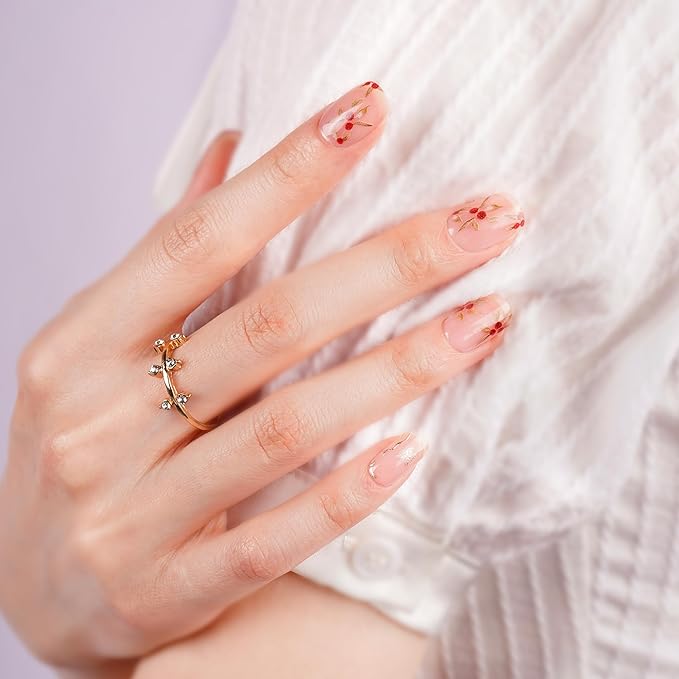 DANNI & TONI Semi Cured Gel Nail Strips Flower Rose Hip Gel Nail Wraps Golden Butterfly UV Led Nails 28 Stickers Gift for Women | Blossom