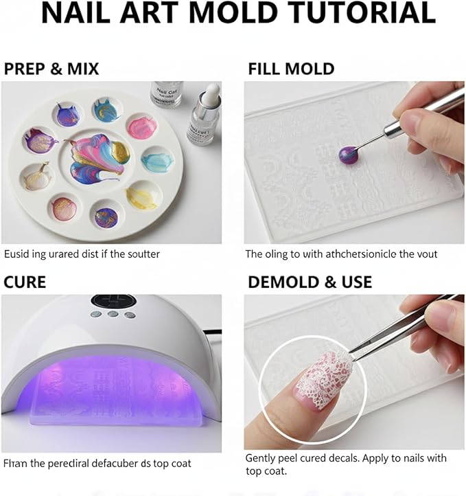 Lace Nail Art Silicone Mold, 3D Floral Lace Edge Pattern Plate for UV Gel Resin, DIY Manicure Decoration Tools