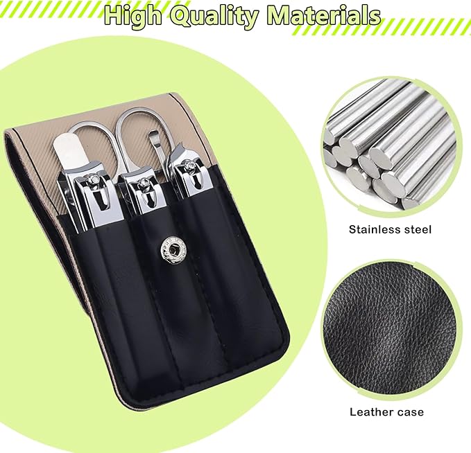 Nail Clippers Set, 6 Pcs Toenail Clippers Stainless Steel Fingernail Clippers Manicure Set with Leather Case, Idea Gift for Christmas Stocking Stuffers, Black