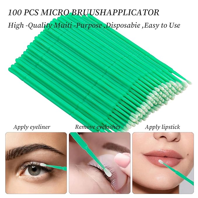300 Pack Disposable Spoolies Brushes Sets Mascara Wand Lip Brushes Bamboo pole-shaped Handle Cotton Swab for Eyebrow Eyelash Extension Tattoo Lipstick Applicator(Green)
