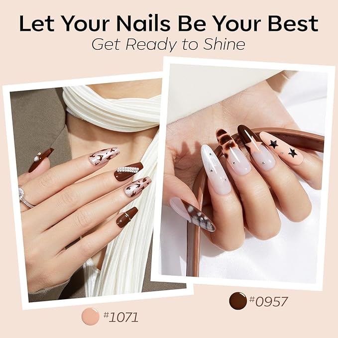 modelones Nude Hema Free Gel Nail Polish Set, 6 Colors Nude White Neutral Brown Skin Tone Beige Khaki Glitter Gel Polish Kit 2026 Spring Gel Nail Kit Polka Dot Nails Soak Off French Nail Art Manicure