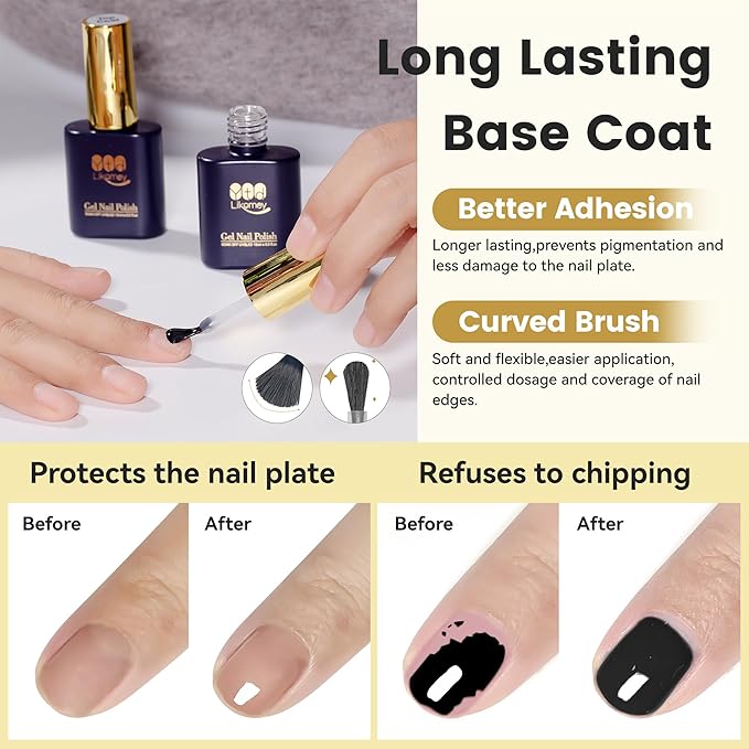 YTD Likomey Gel Nail Polish Base and Top Coat Set,2 Pcs 15ml Shine Gloss Nail Gel No Wipe Top Coat and Base Coat Kit