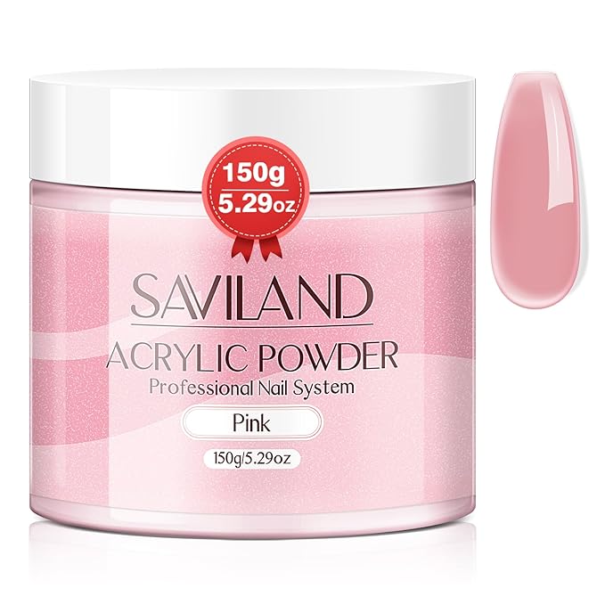SAVILAND 5.29OZ Pink Acrylic Powder: Chip-Resistant Acrylic Nail Powder for Salon Effect Nail Extension 3D Carving Frech Manicure Long-Lasting for Begginers Home DIY Nail Salon