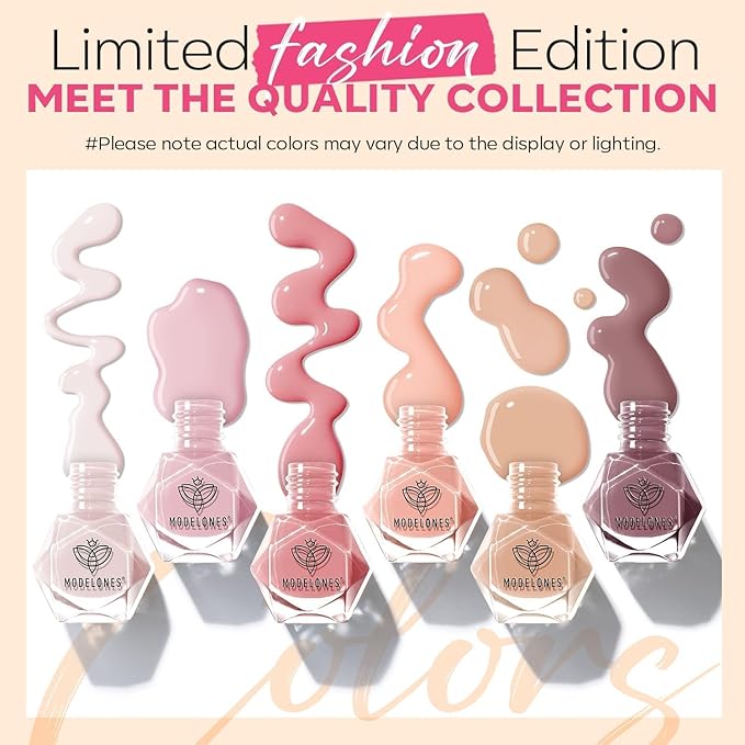 modelones Valentines Nail Polish Set 6 Colors Neutral Nude Pink Fall Winter Quick Dry Mini Finger Bulk Manicure Kit Diy Nail Art Home Salon Gifts For Women Girls
