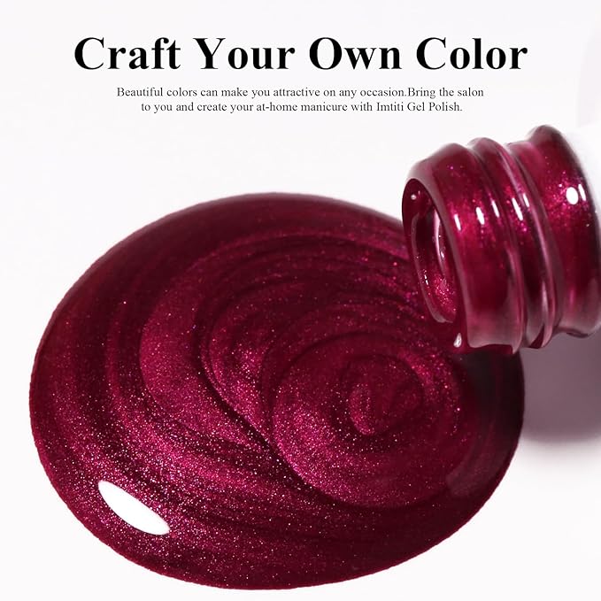 Imtiti Pearl Gel Nail Polish,0.5 Fl Oz Red Glitter Drawing Gel Polish Shell Thread Shimmer Mermaid Nail Gel Polish Soak Off UV LED for Home DIY Nail Art Manicure Salon