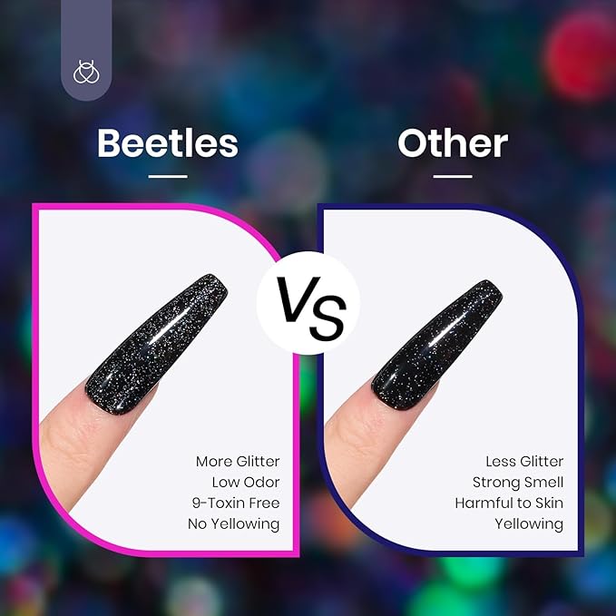Beetles Glitter Gel Top Coat Iridescent Silver Mix Glitter Gel Nail Polish Glossy Shiny Soak Off Rainbow Shimmer No Wipe Top Coat (10ML)