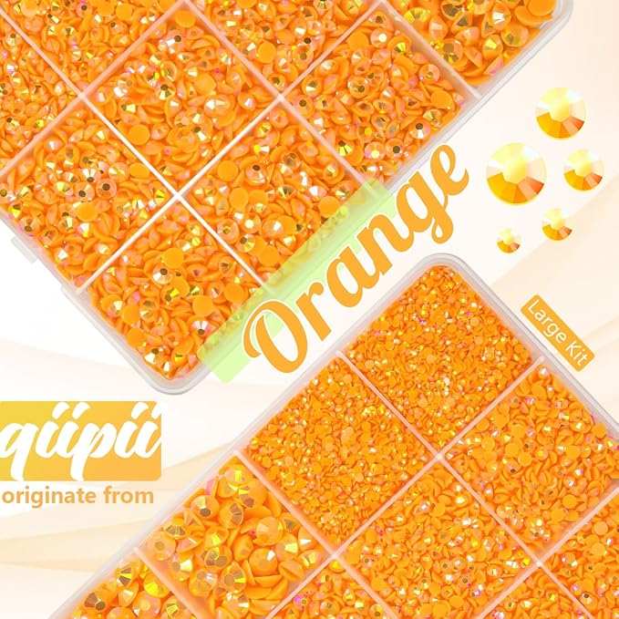 Orange AB Resin Rhinestones w B7000 Jewelry Glue for Bedazzling Crafting 2mm-6mm Flatback Jelly Stones Diamonds Gems Bedazzler Kit for Nails Face Eyes Makeup Tumblers Bottles DIY Crafts Shoes