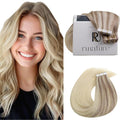 RUNATURE Tape in Extensions Human Hair Balayage, Real Human Hair Tape in Extensions, 16 Inch Ombre Blonde Tape in Hair Extensions, Full Head Natural Hair, Ash Blonde Fading to Light Blonde 50g 20pcs