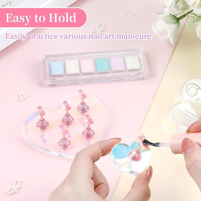 Nail Stand for Press ons,2 Set Heart Nail Holder for Painting Nails Aurora Nails Display Practice Art Magnetic Nail Display Stand with 200 Pcs Adhesive Tabs Nail Art for Display Home Salon