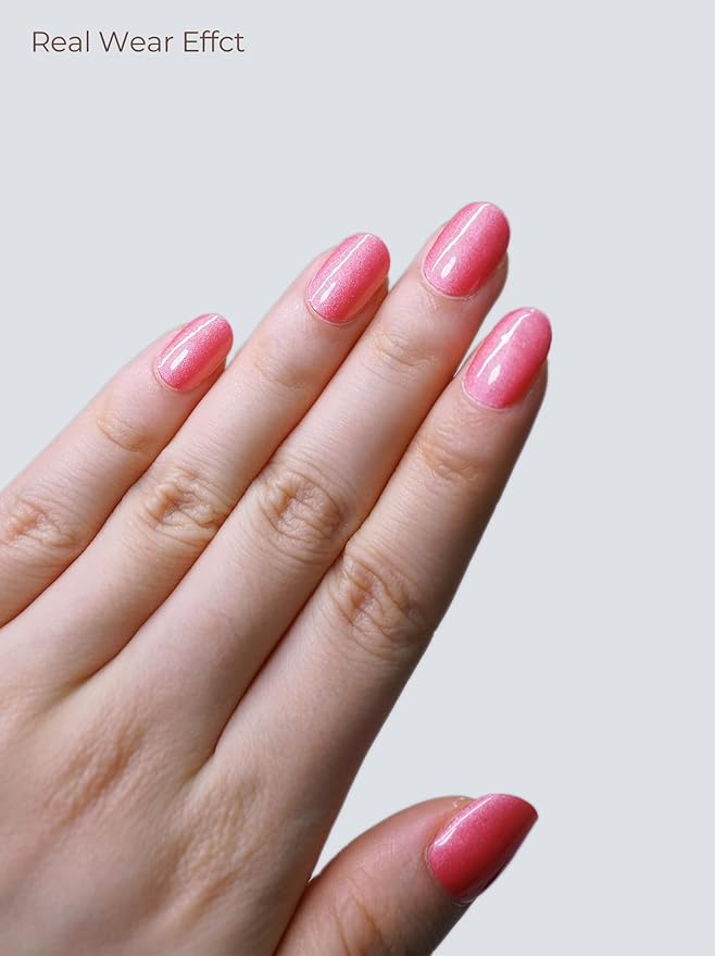 Semi Cured Gel Nail Strips - UV Light Gel Nail Stickers - 20 Long Lasting Salon Quality Wraps (Pink Sugar Sparkle)