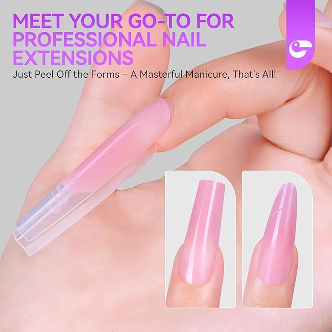 Gelike EC Sandwich Nail Forms for Builder Gel: 2026 New Dual Nail Form No Gel Stacking Warping or Bubbles for Home Extensions Art - 240Pcs 15 Sizes Top & Bottom Molds - Long Coffin