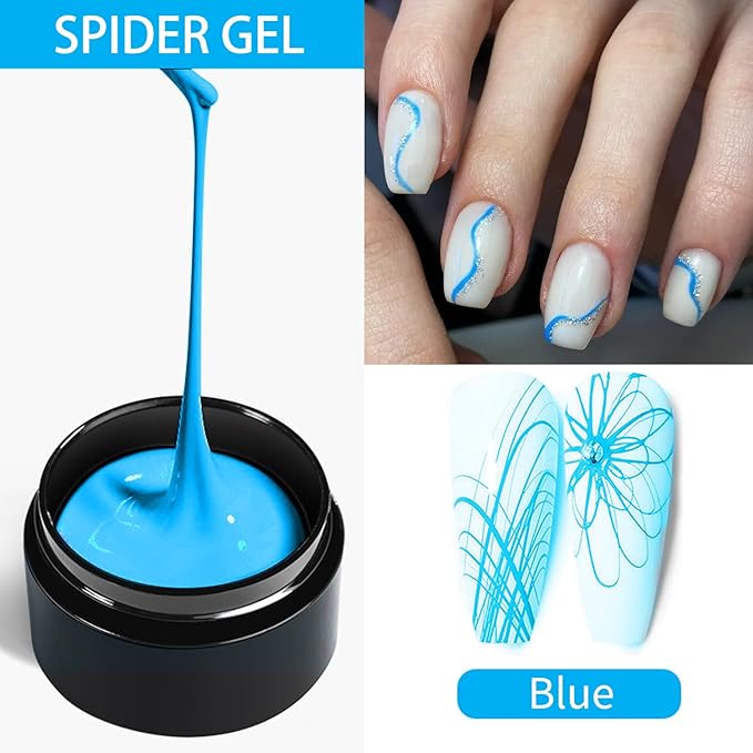 5g/0.18oz Spider Gel Kit for Nails, GelS Paint for Nails Art Wire Drawing Nail Gel for Line with Brushes for Nail Art (Red Blue)