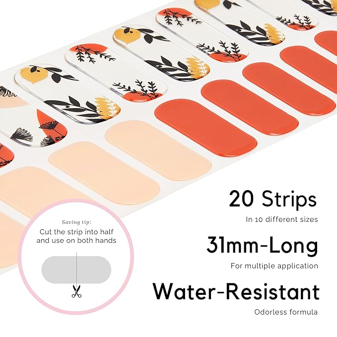NAILOG Semi Cured Gel Nail Strips, Extra Long Nail Polish Strips (20 Peices), Long Lasting Semi Cured Nail Stickers with Soft Glossy Gel Finish, Dandelion