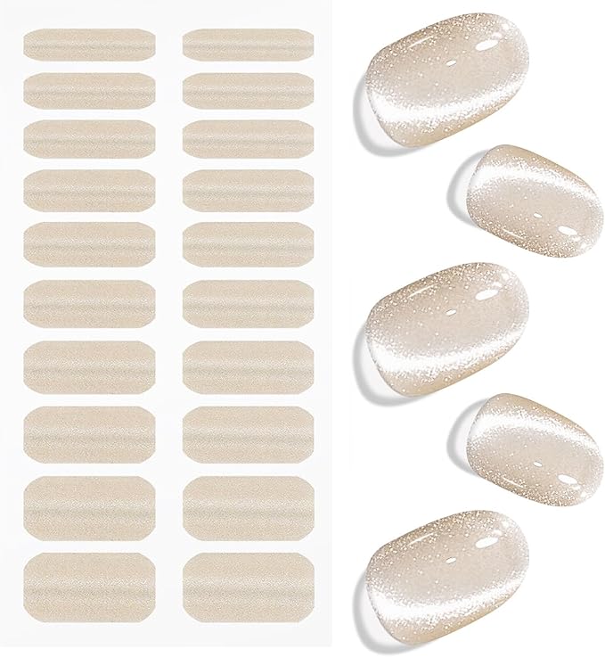 JMEOWIO Gel Nail Stickers Cat Eye Semi Cured Gel Nail Strips Wraps UV/LED Nails Art Design Decoration Accessories