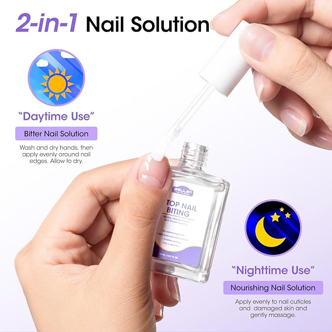 Gellen Nail Biting Treatment for Kids & Adults - 15ml Safe Nail Biting Prevention Thumb Sucking Deterrent Bitter Taste No Biting Nail Polish Nail Care Solution to Help Stop Finger Biting & Nail Repair