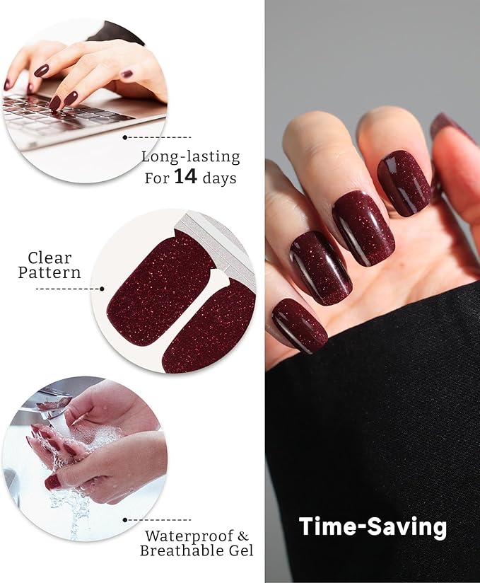 Nail Polish Strips (No UV Lamp Needed) - 22 Pcs Salon Quality Gel Nail Stickers - Long Lasting Wraps (Stardust Blue)