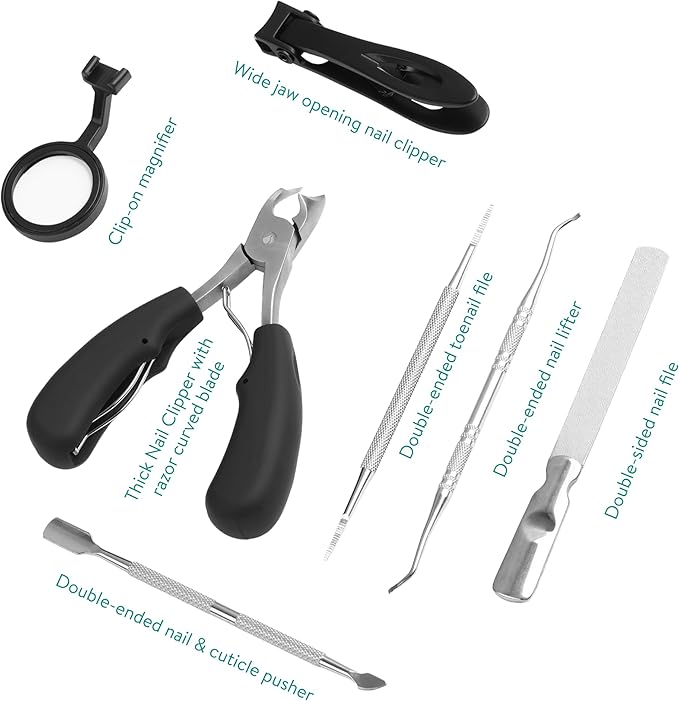 Navaris Thick Nail Clipper Set - Precise Large Heavy Duty Nail Cutters for Thick Toe Nails - Big Toenail Clippers Kit for Thick Nails - Comfortable Easy Grip - with Storage Bag